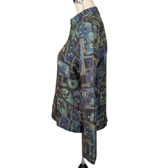 Vintage 90s Coldwater Creek Floral Tapestry Jacket Blue Green Zip Up - Picture 4 of 16